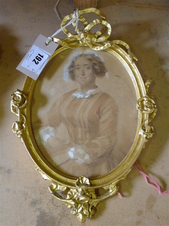 Victorian School, watercolour, portrait of a lady, gilt frame(-)
